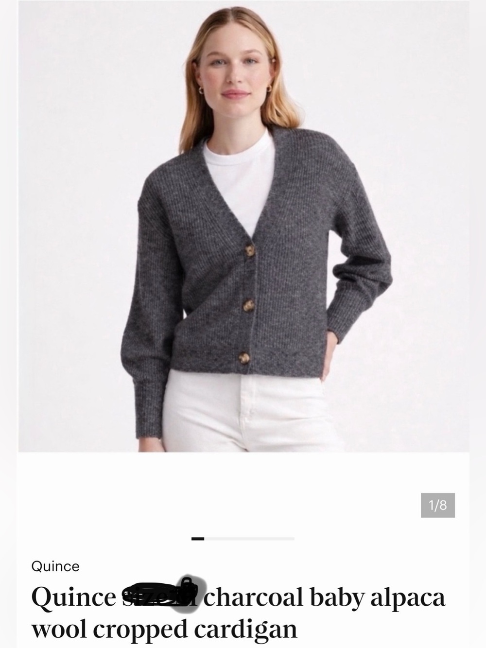 Quince Charcoal V-Neck Baby Alpaca Cropped Cardigan